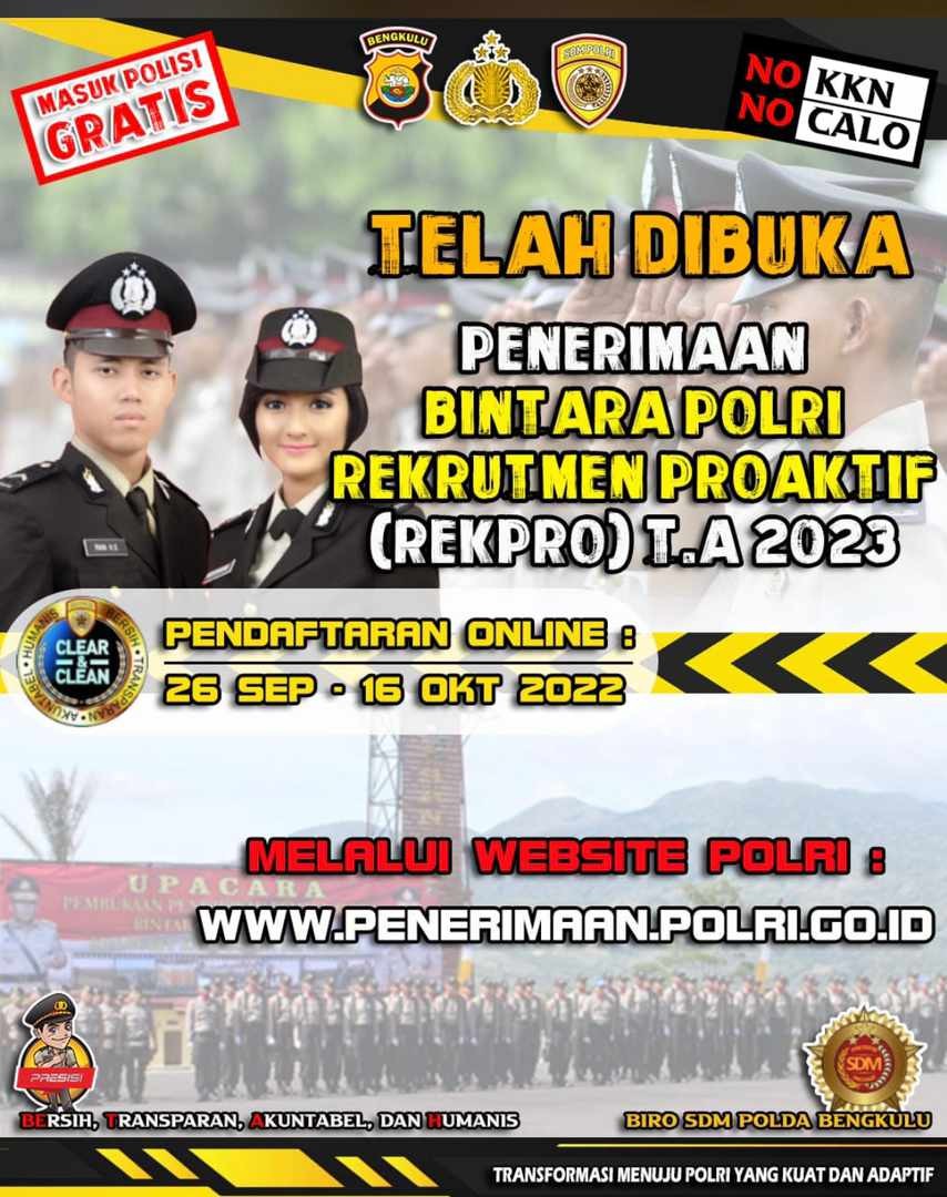 Penerimaan Bintara Polri Rekpro Telah Dibuka, Catat Tanggal Mainnya!