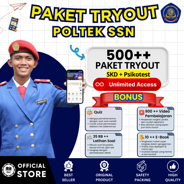 PAKET BELAJAR ONLINE POLTEK SSN 2026 SPESIAL APLIKASI CAT POLTEK SSN